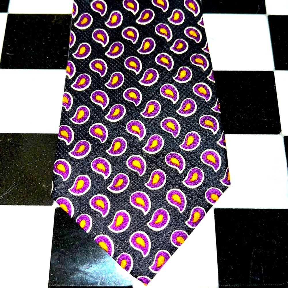 Polo Ralph Lauren Men’s 100% Silk Black Purple & Gold Paisley Necktie - Picture 2 of 4